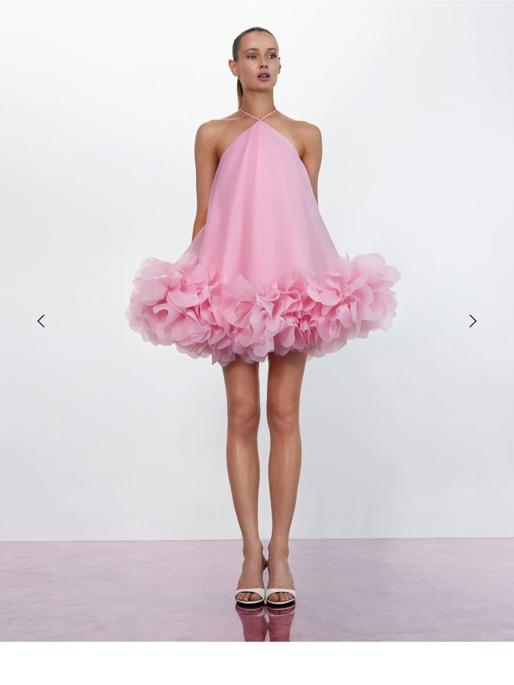 Floral Organza Dress Pink Halter Mini Dress with Ruffled Hem